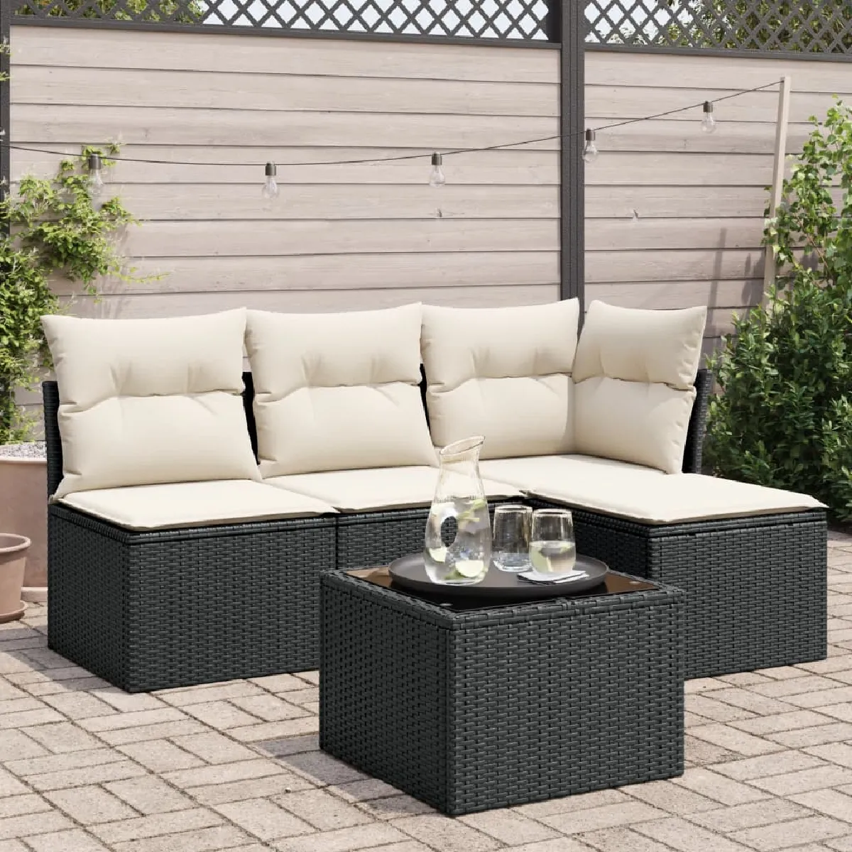 vidaXL Salon de jardin 5 pcs avec coussins - Noir