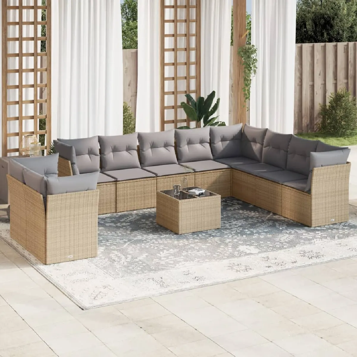 VIDAXL  Salon de jardin 11 pcs - Beige