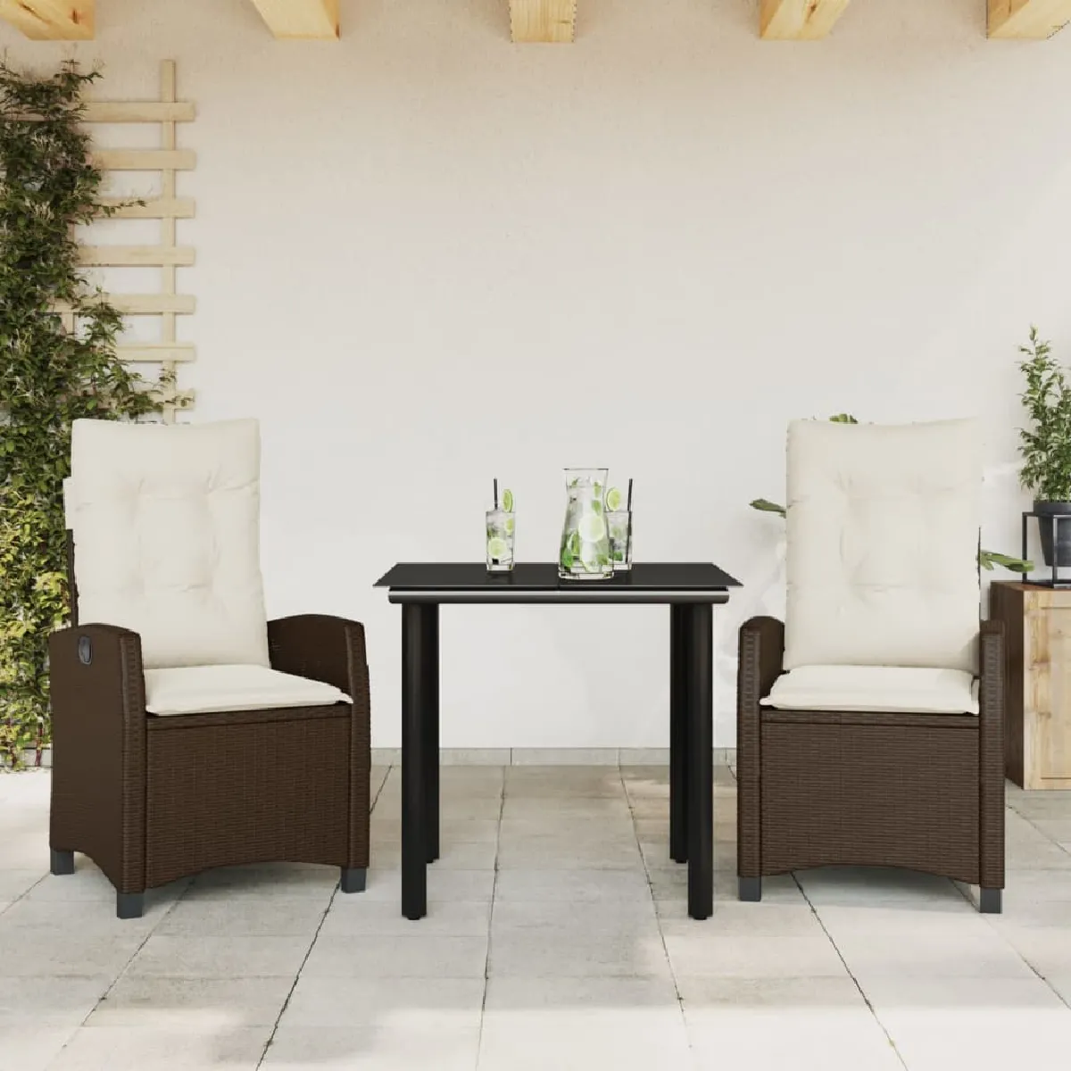 Vidaxl Marron Ensemble À Manger De Jardin 3 Pcs Poly Rotin