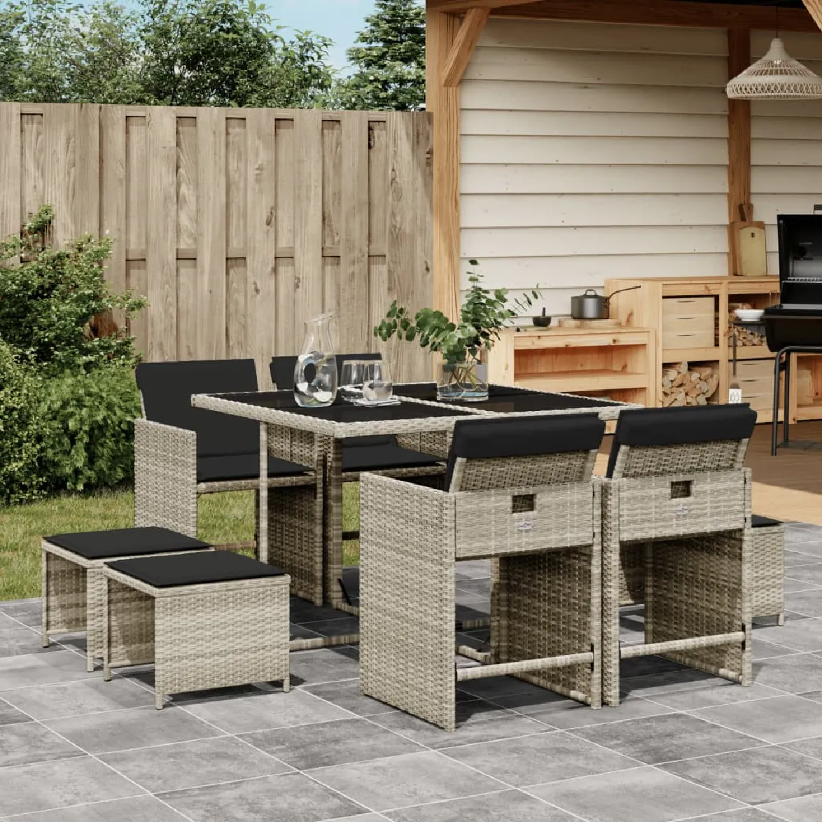 vidaXL Ensemble à manger de jardin, 9 pcs