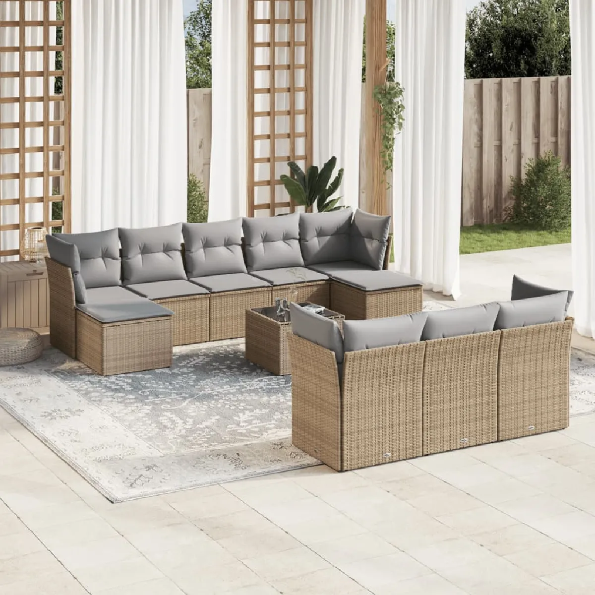 VIDAXL  Salon de jardin 11 pcs - Beige