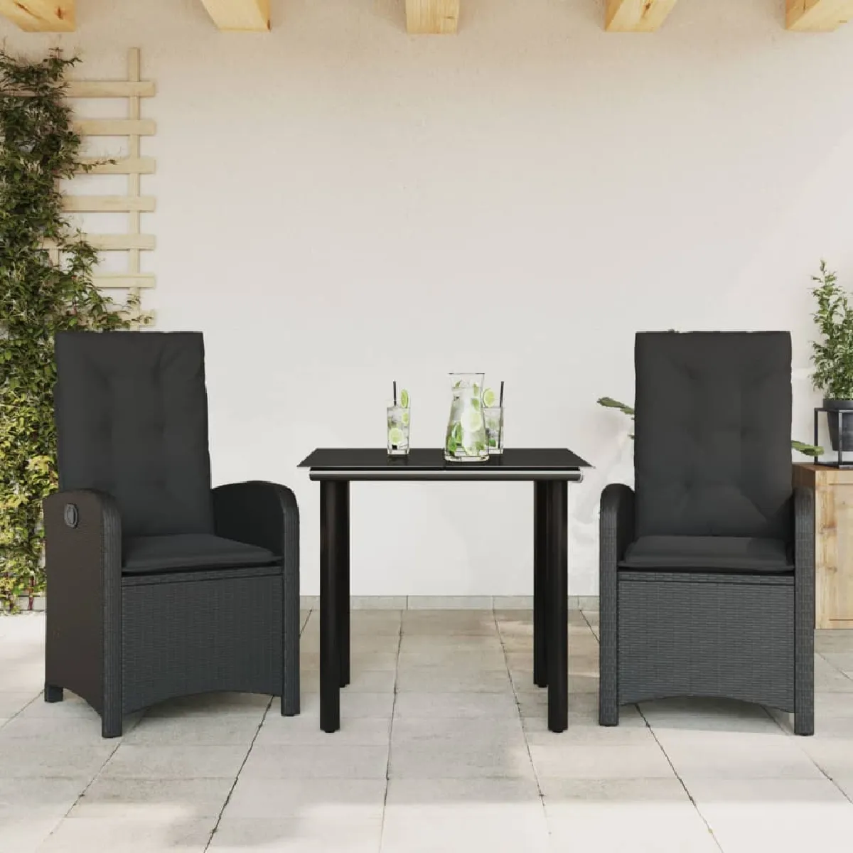 Vidaxl Noir Ensemble À Manger De Jardin 3 Pcs - Résine Tressée