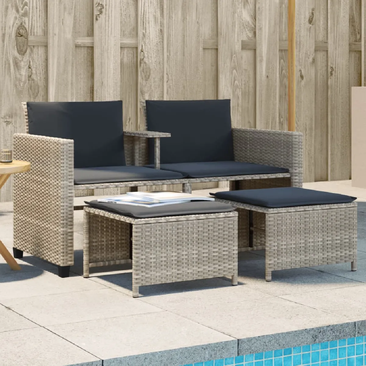 vidaXL Canapé de Jardin 2 Places avec Table et Tabourets Fauteuils avec Coussins Mobilier dExtérieur Patio Moderne 368421 - vue 8