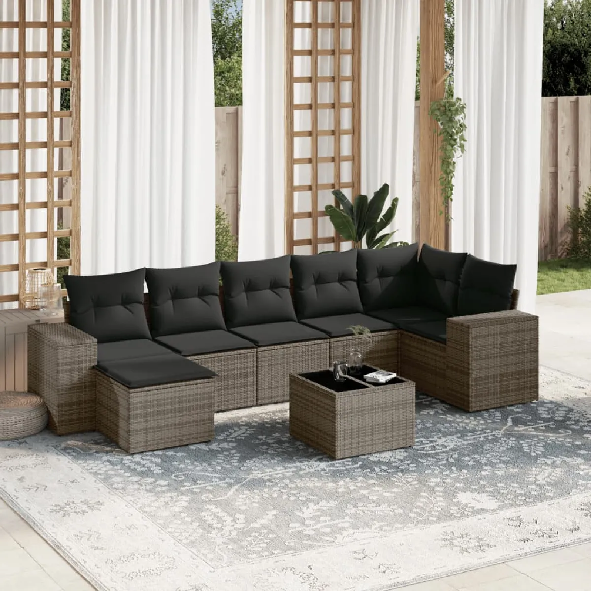 vidaXL Ensemble de jardin 8 pcs avec coussins Résine Tressée - vue 9