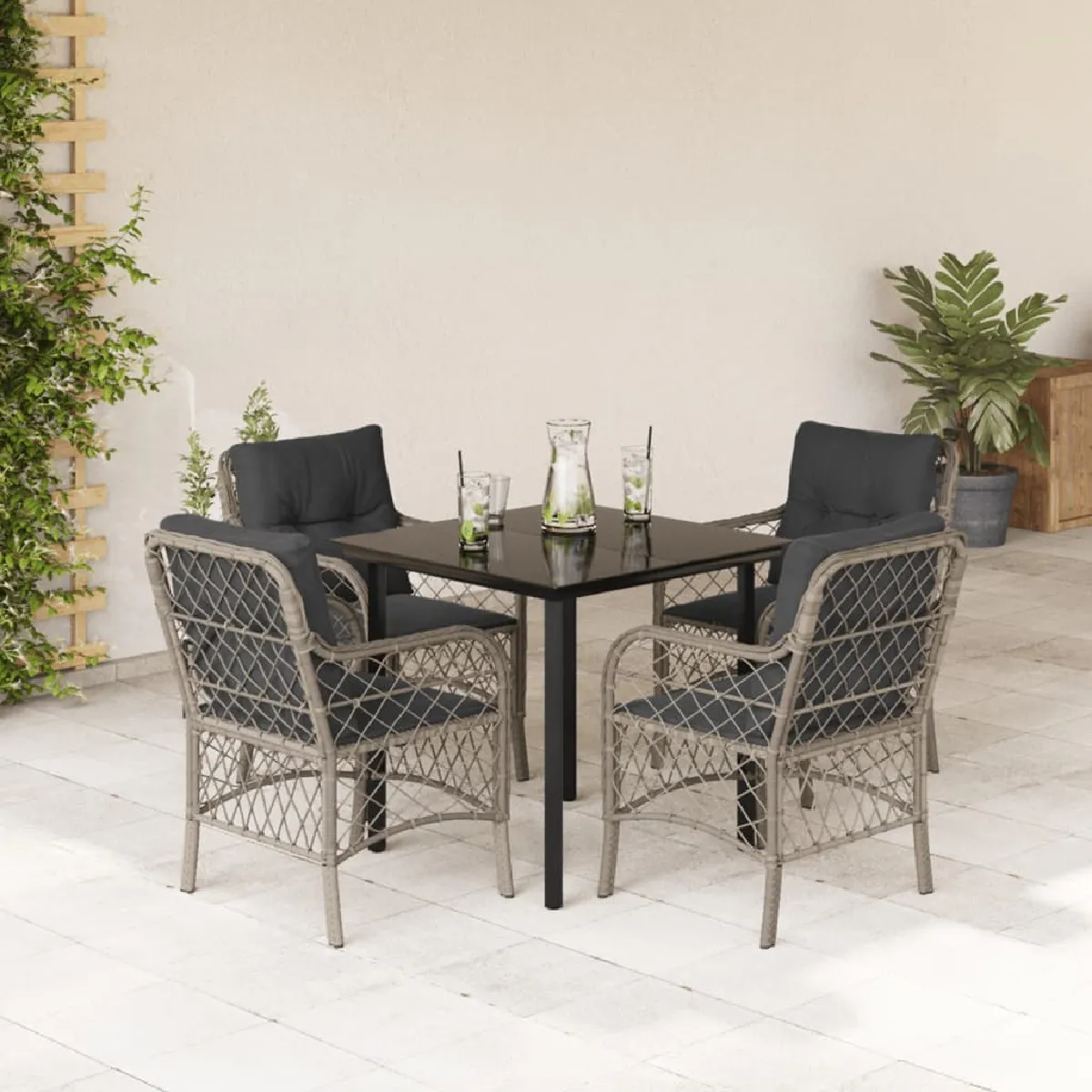 Vidaxl Gris/Clair Ensemble À Manger De Jardin 5 Pcs