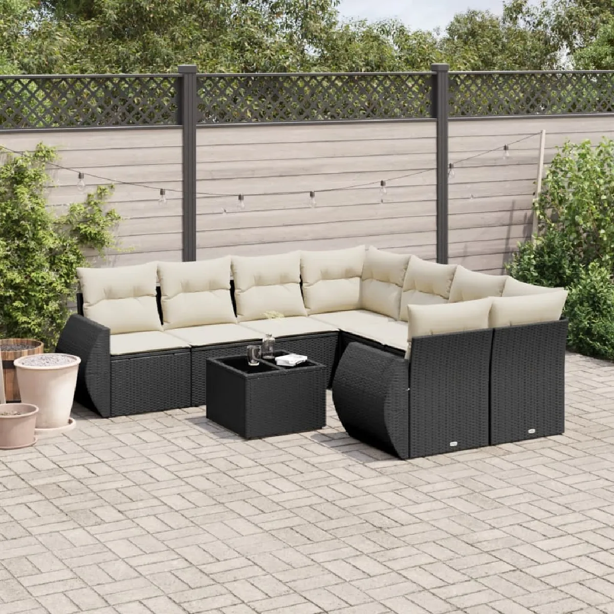 vidaXL Salon de jardin 9 pcs - Résine tressée noir
