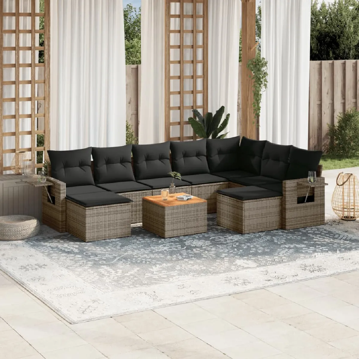 vidaXL Salon de jardin avec coussins 10 pcs - vue 2