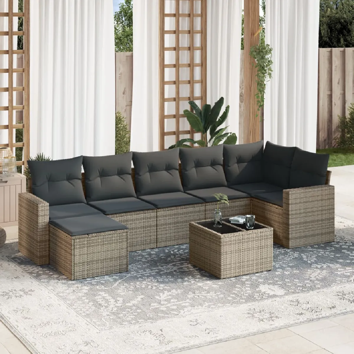 VidaXL Salon de jardin 8 pcs avec coussins - Gris résine tressée
