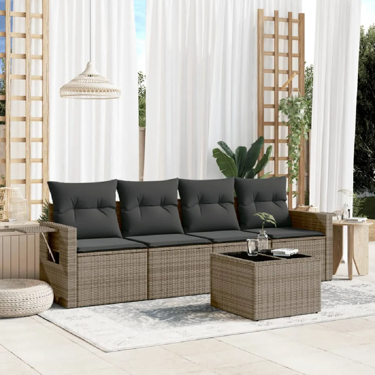Non Communiqué Gris Salon De Jardin Modulable Vidaxl Rotin 5 Pieces 4 Personnes - Image 3
