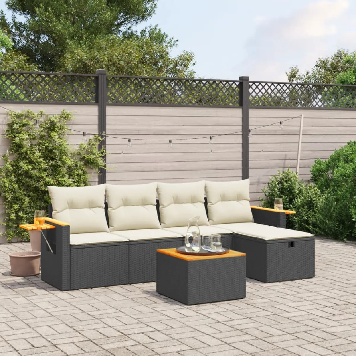 vidaXL Salon de jardin avec coussins 6 pcs résine tressée 3275128 - vue 5
