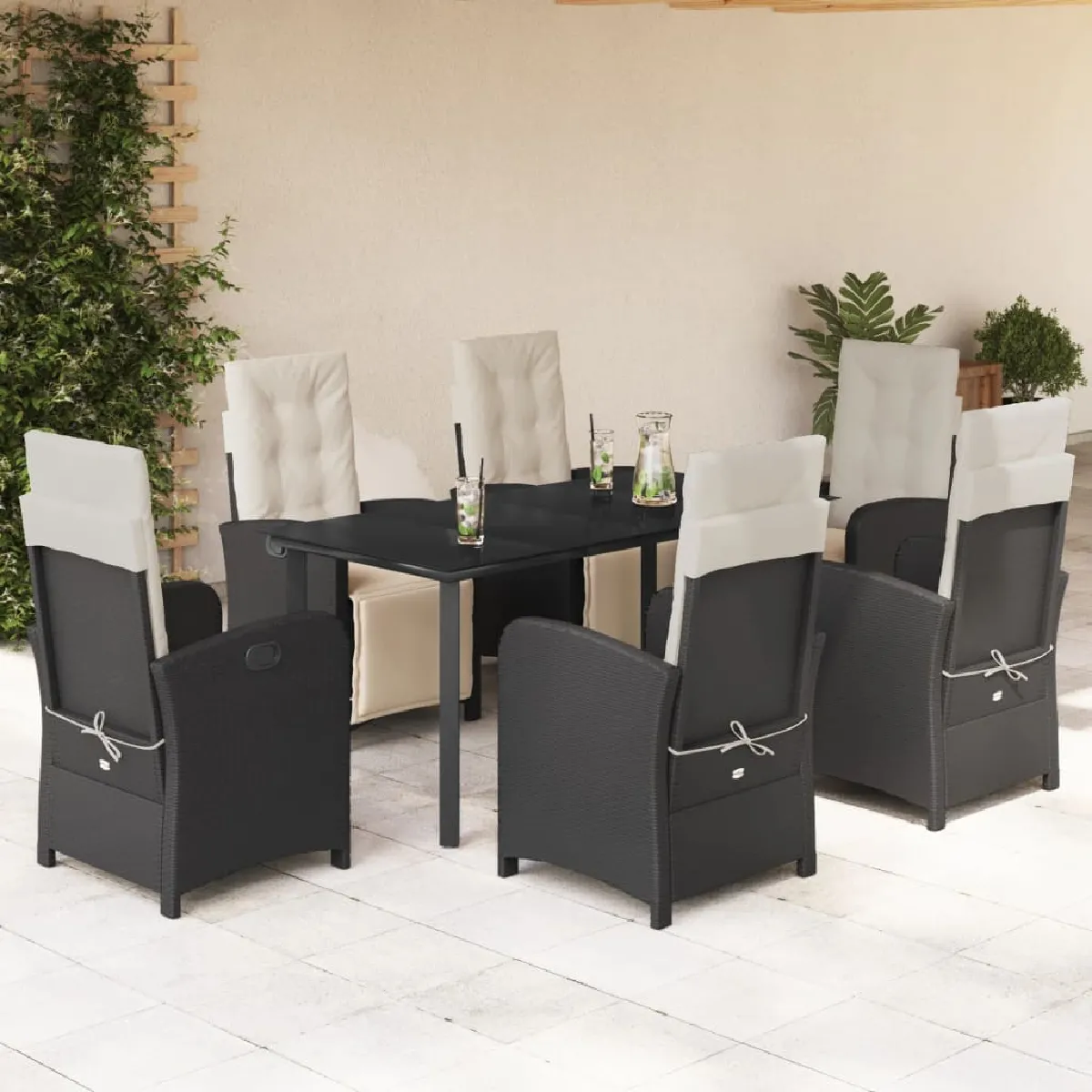 VIDAXL Ensemble à manger de jardin 7 pcs - Noir résine tressée
