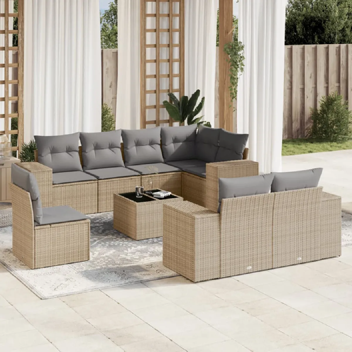VIDAXL Salon de jardin avec coussins 9 pcs - vue 4