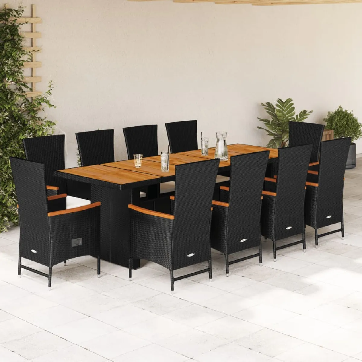 vidaXL Mobilier à dîner de jardin 11pc et coussins Résine tressée 43957