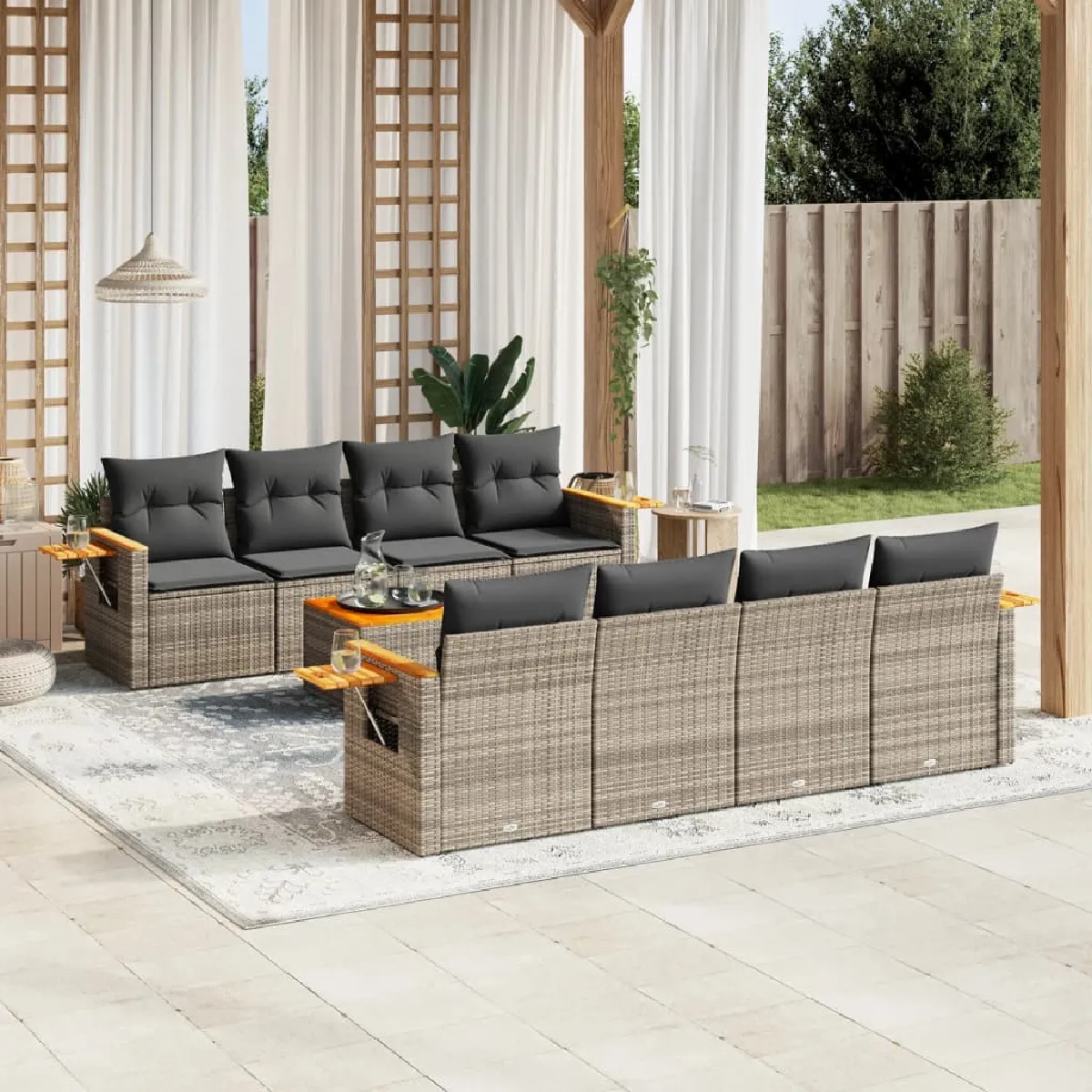 Non Communiqué Gris Salon De Jardin Modulable Vidaxl Resine Tressee 9 Pieces 8 Personnes 55 X 62 X 69 Cm - Image 3