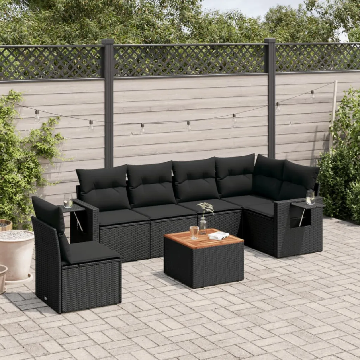 Vidaxl Salon de jardin 7 pcs avec coussins - Noir