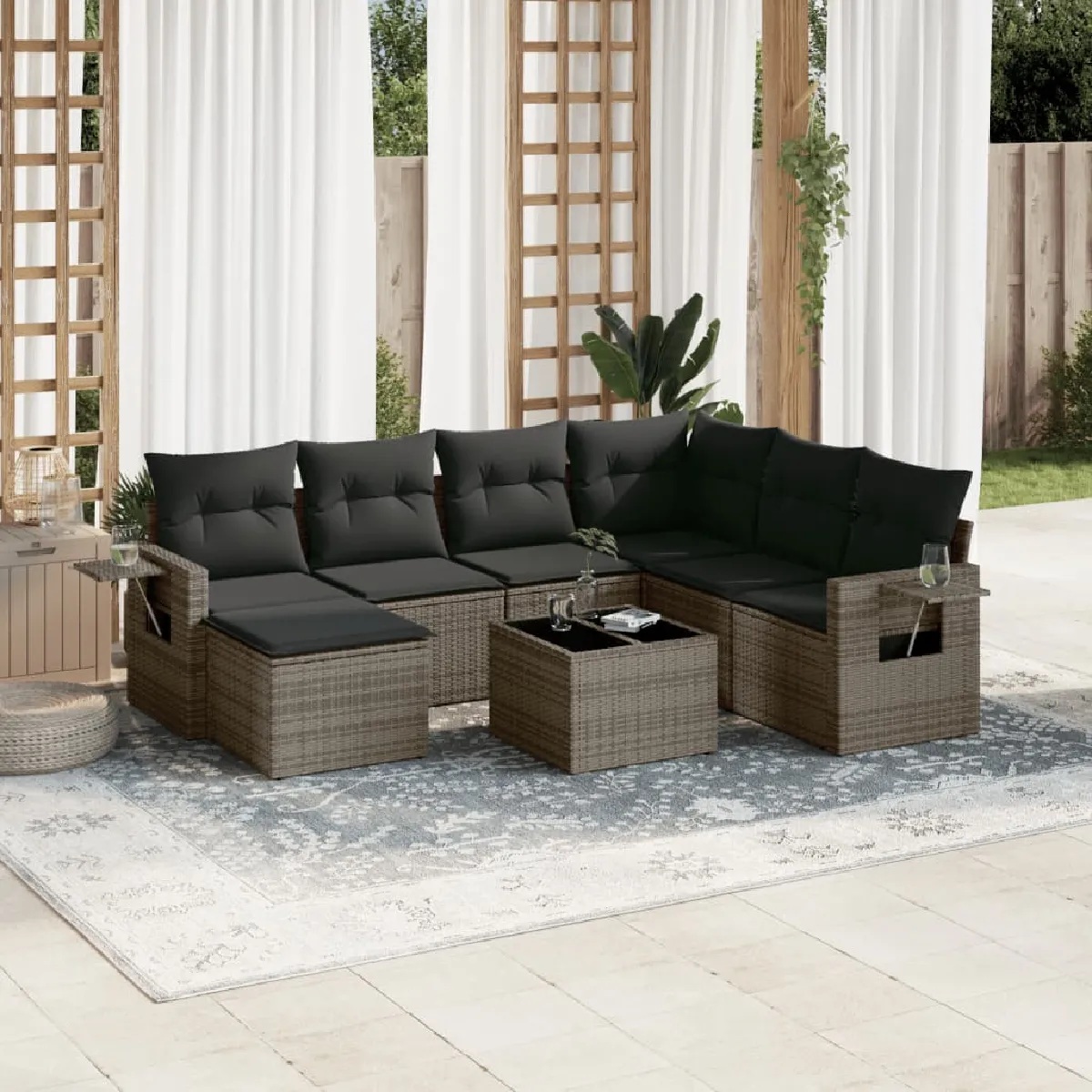 Non Communiqué Gris Salon De Jardin Modulable Vidaxl Rotin 8 Pieces 7 Personnes - Image 3