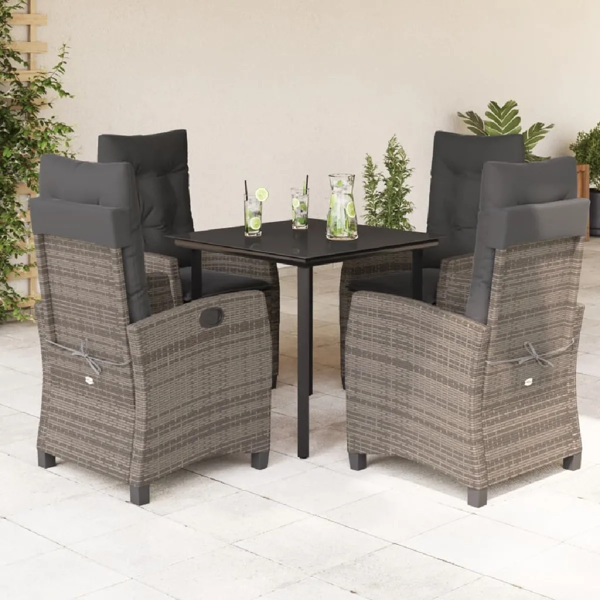 Vidaxl Gris Ensemble À Manger De Jardin 5 Pcs