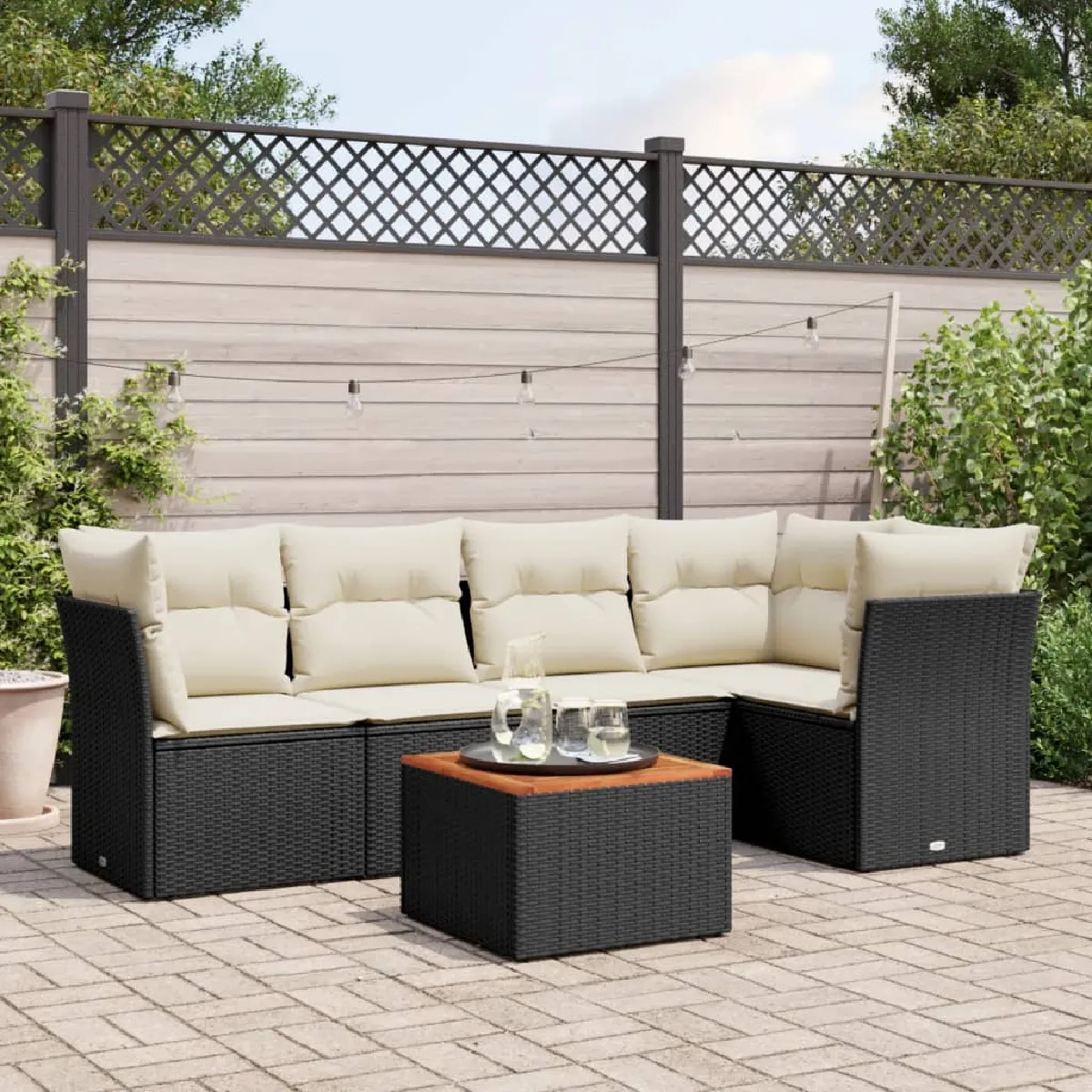 vidaXL Salon de jardin 6 pcs avec coussins - Noir