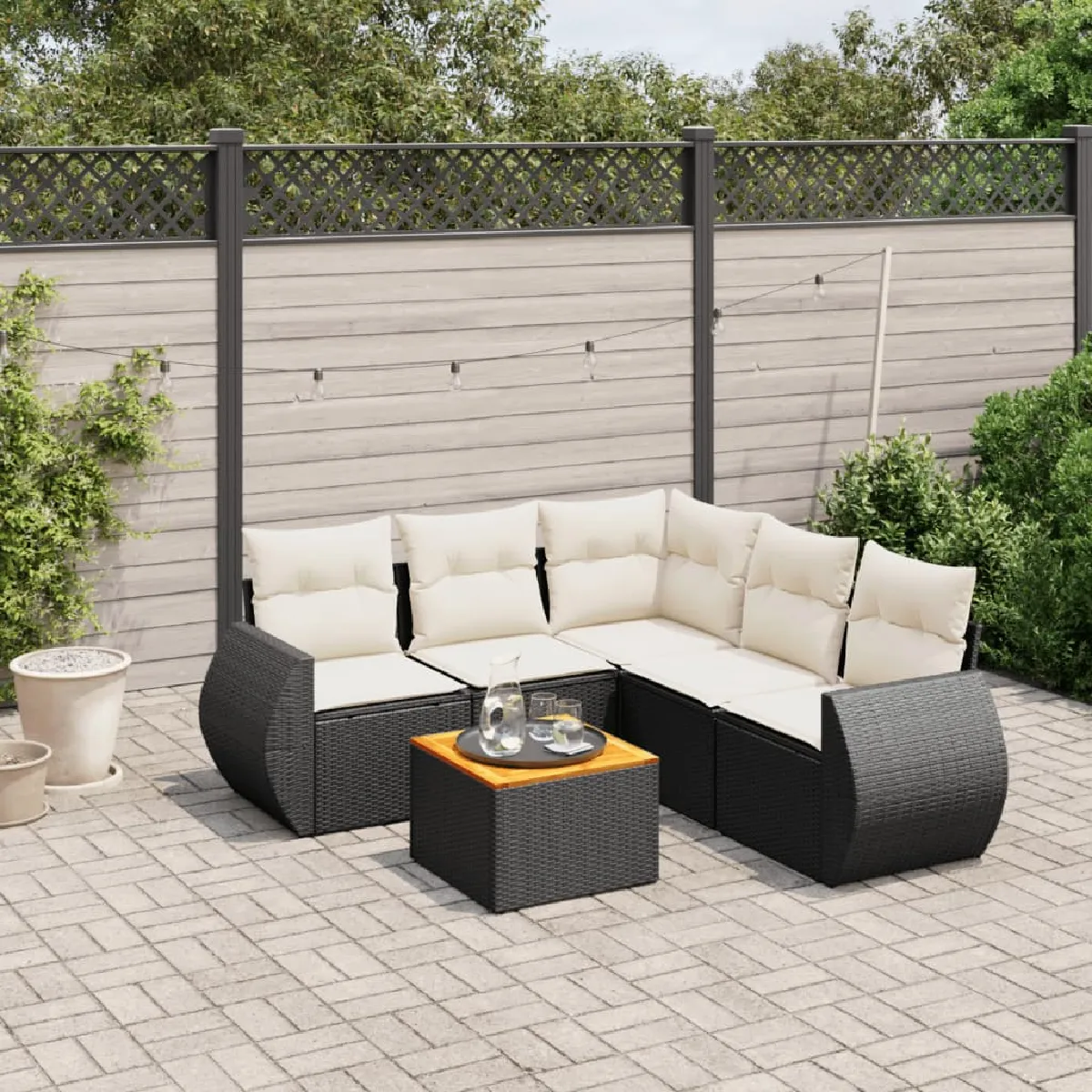 vidaXL Salon de jardin avec coussins 6 pcs résine tressée 3275128 - vue 2