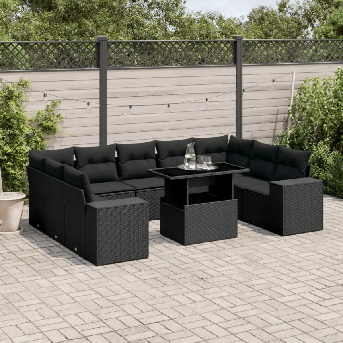 Vidaxl Salon de jardin 10 pcs avec coussins - Noir
