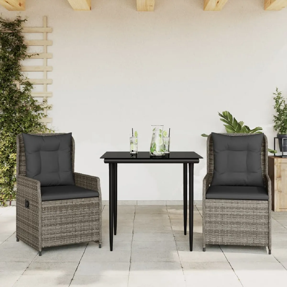 vidaXL Ensemble de Salle à Manger de Jardin 3 pcs Mobilier à Dîner Table et Chaises de Repas Meubles de Terrasse Patio 3099401 - vue 3