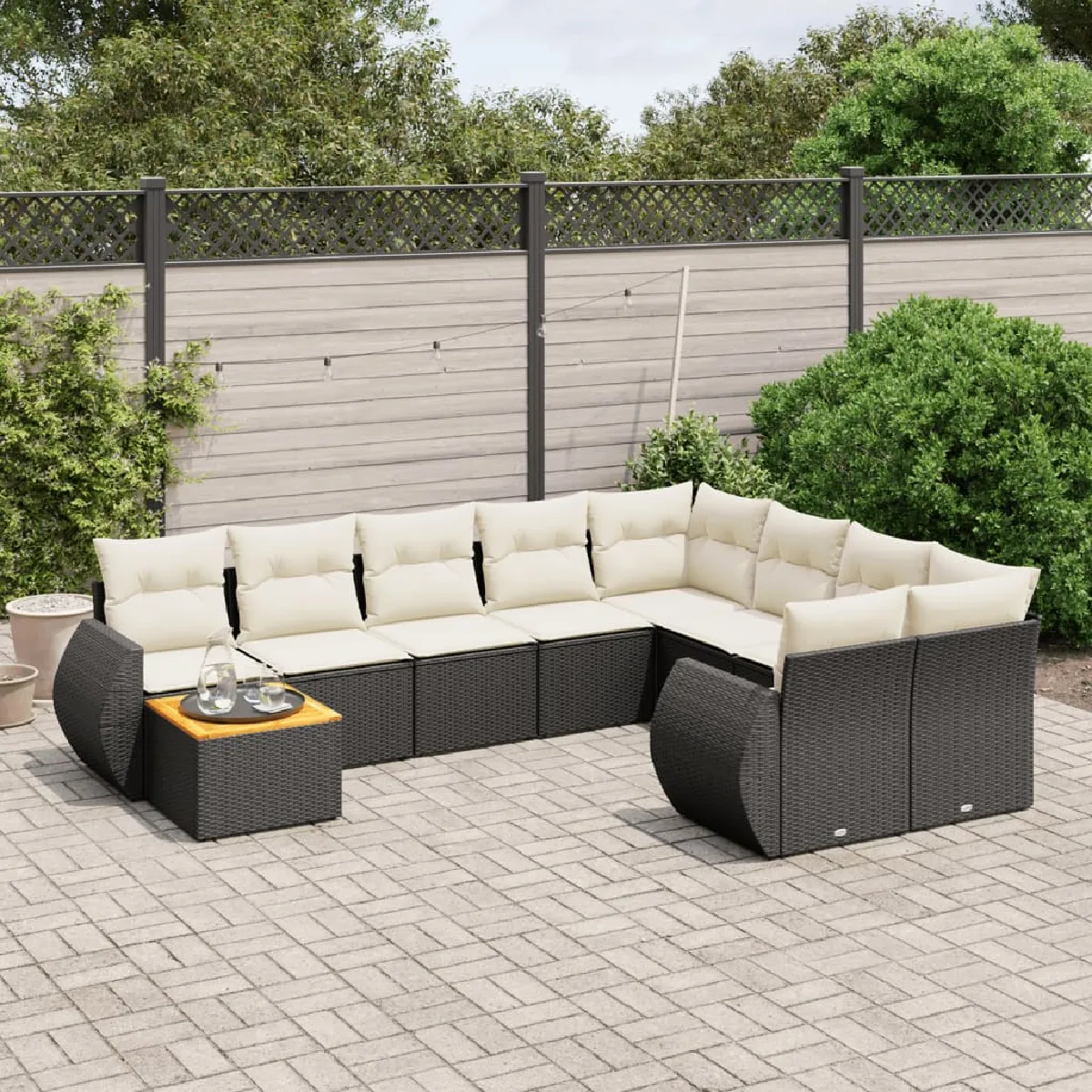 vidaXL Salon de jardin 10 pcs résine tressée - Noir
