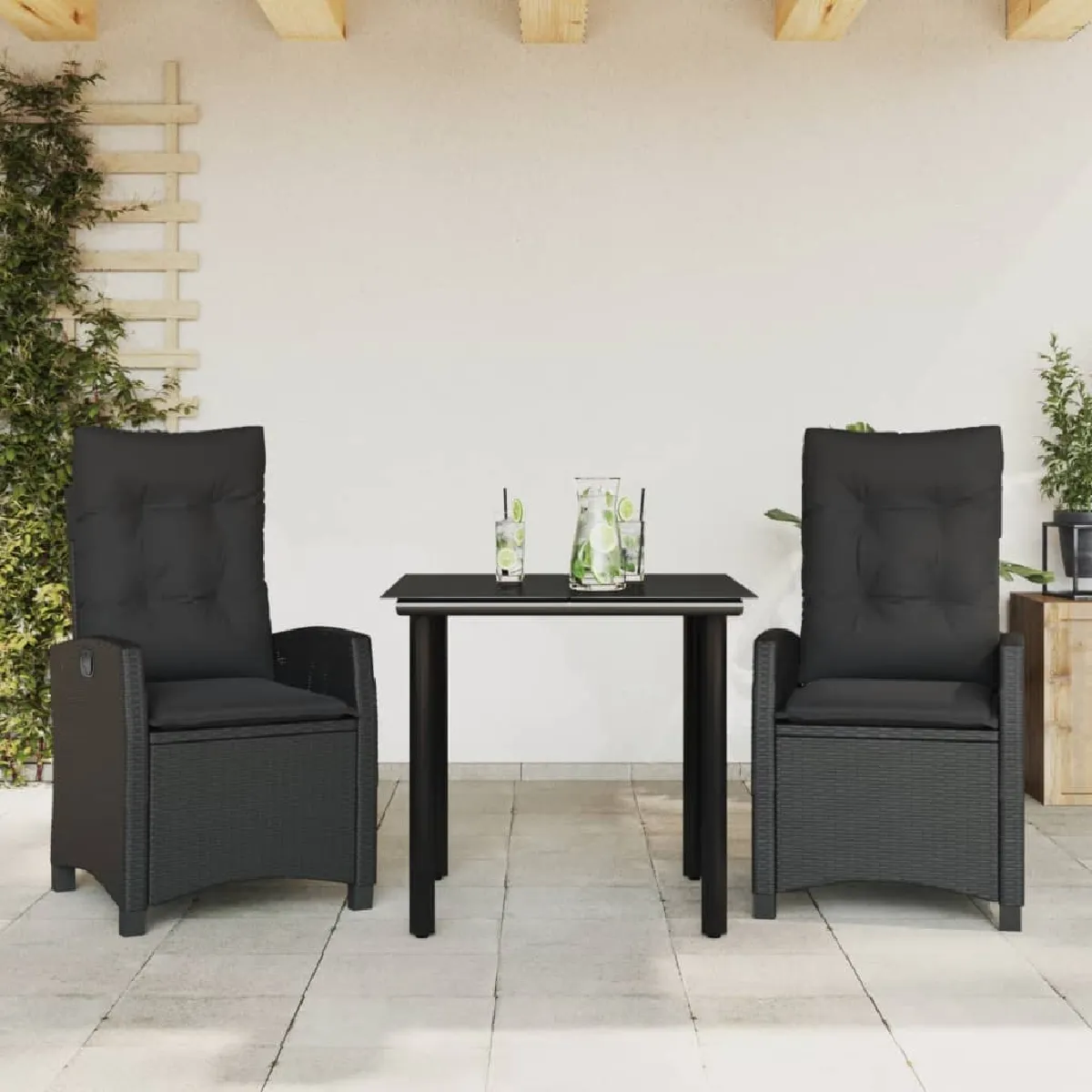 Vidaxl Noir Ensemble À Manger Jardin 3 Pcs - Résine Tressée