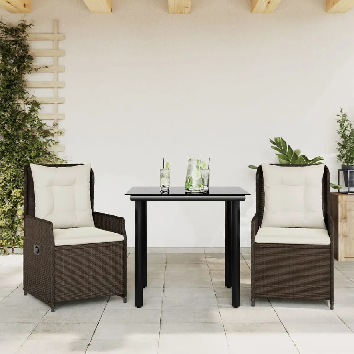 Vidaxl Marron Ensemble À Manger De Jardin 3 Pcs