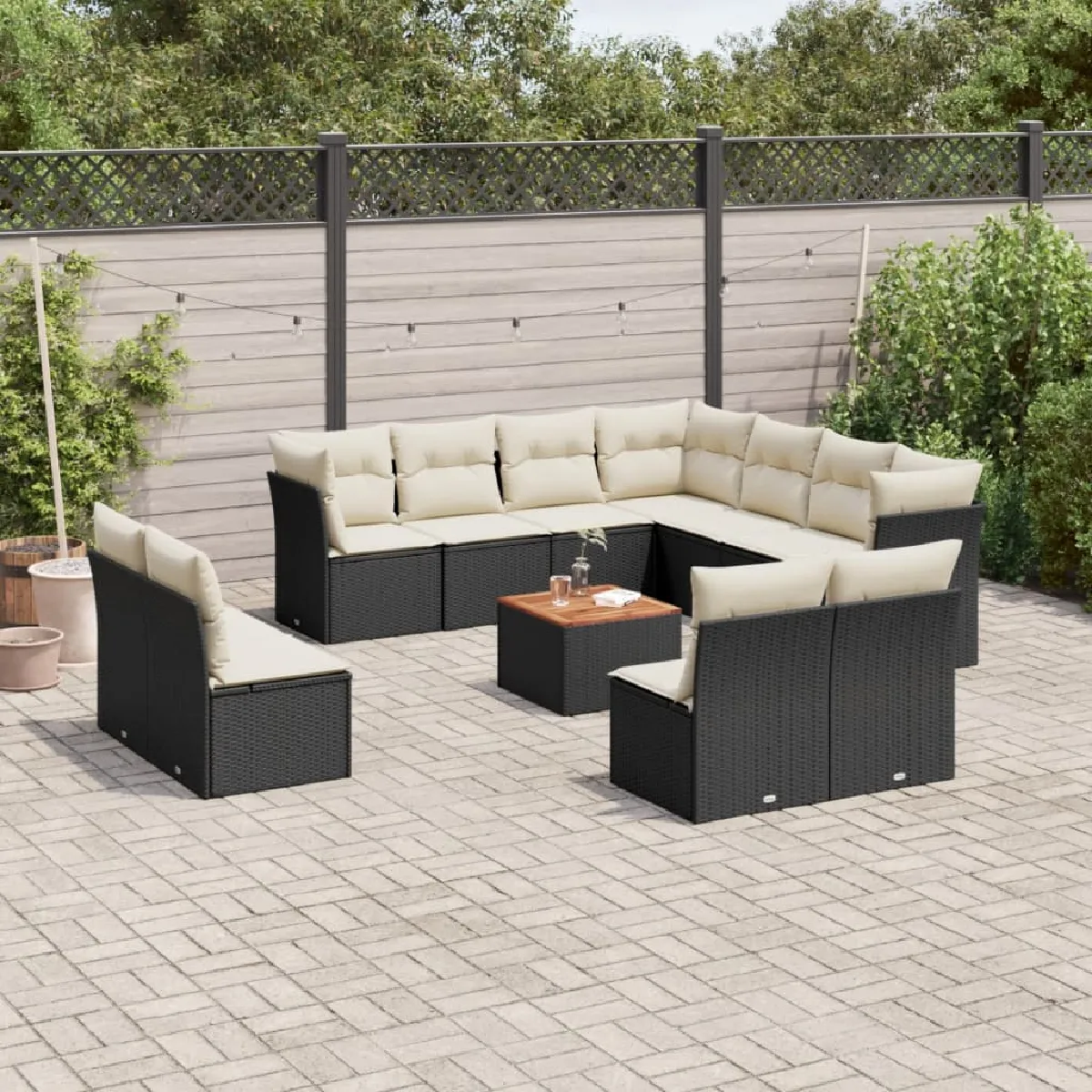 Vidaxl Salon de jardin 12 pcs avec coussins - Noir