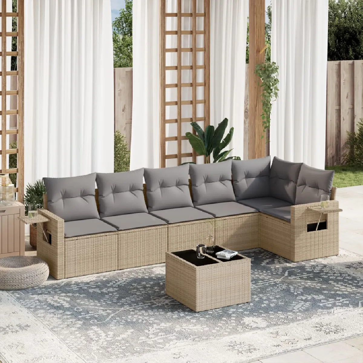 VidaXL 7 pcs Salon de jardin avec coussins