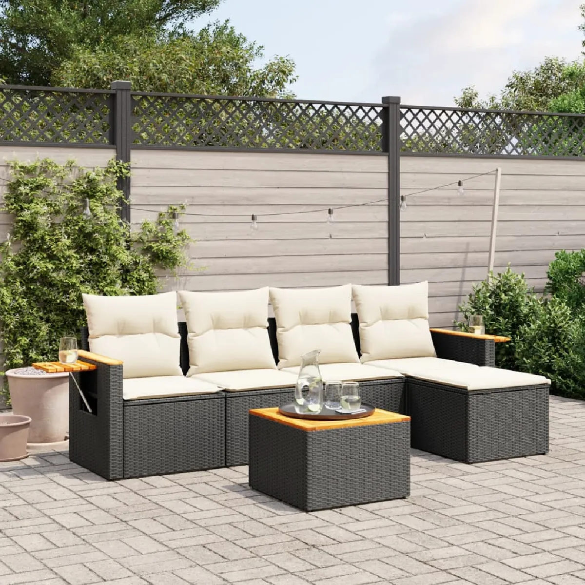 Non Communiqué Noir Salon De Jardin Modulable Vidaxl Rotin 6 Pieces 5 Personnes - Image 3