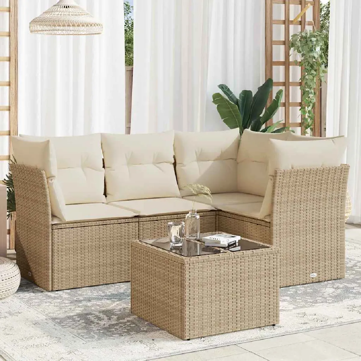VIDAXL  Salon de jardin 5 pcs r&eacute;sine tress&eacute;e - Beige