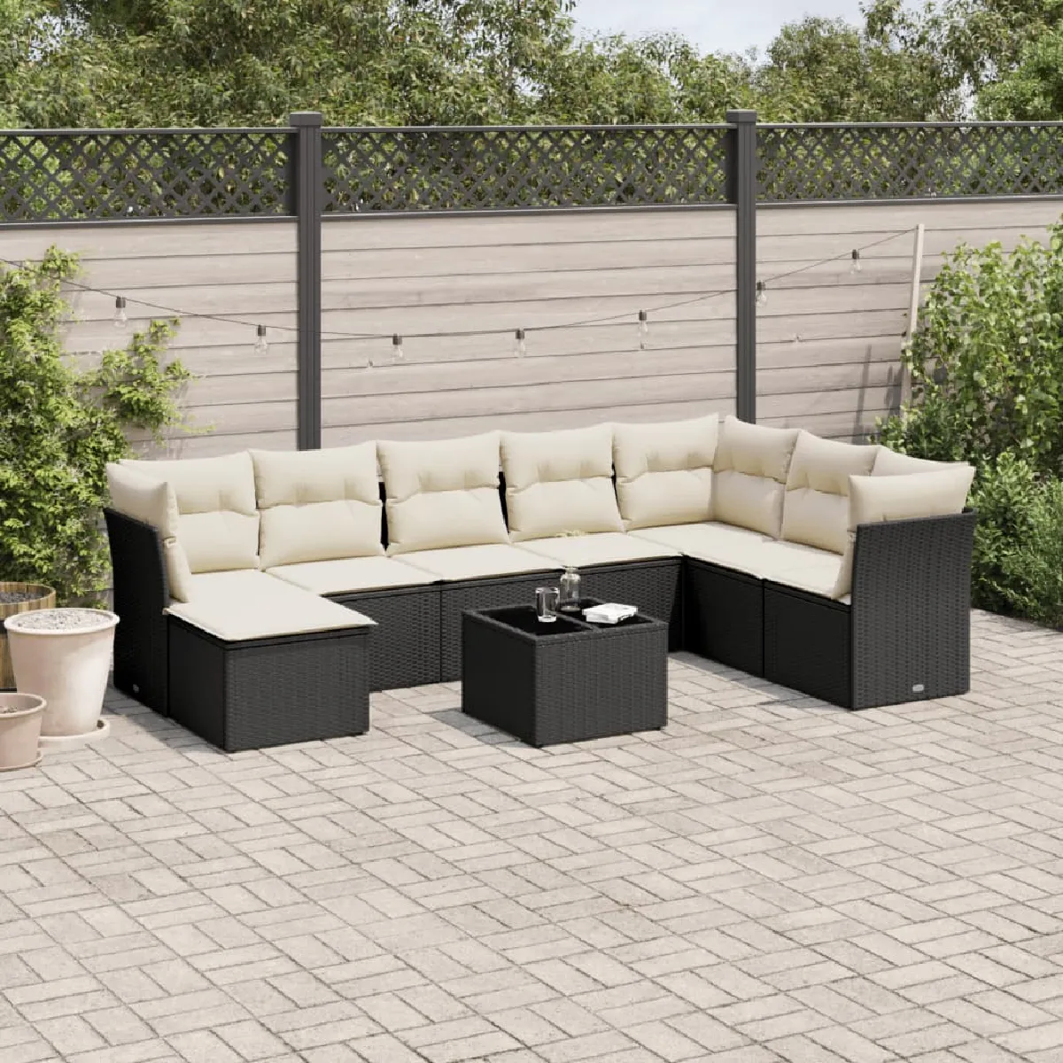 Non Communiqué Noir Salon De Jardin Modulable Vidaxl Rotin 9 Pieces 55.0 X 62 X 69 8 Personnes - Image 3