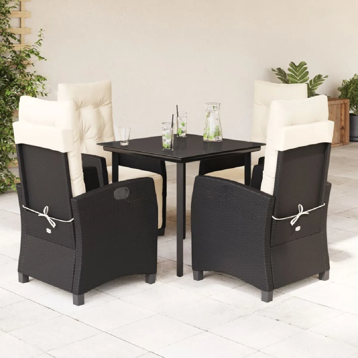 Vidaxl Noir Ensemble À Manger De Jardin Coussins 5 Pcs Résine Tressée