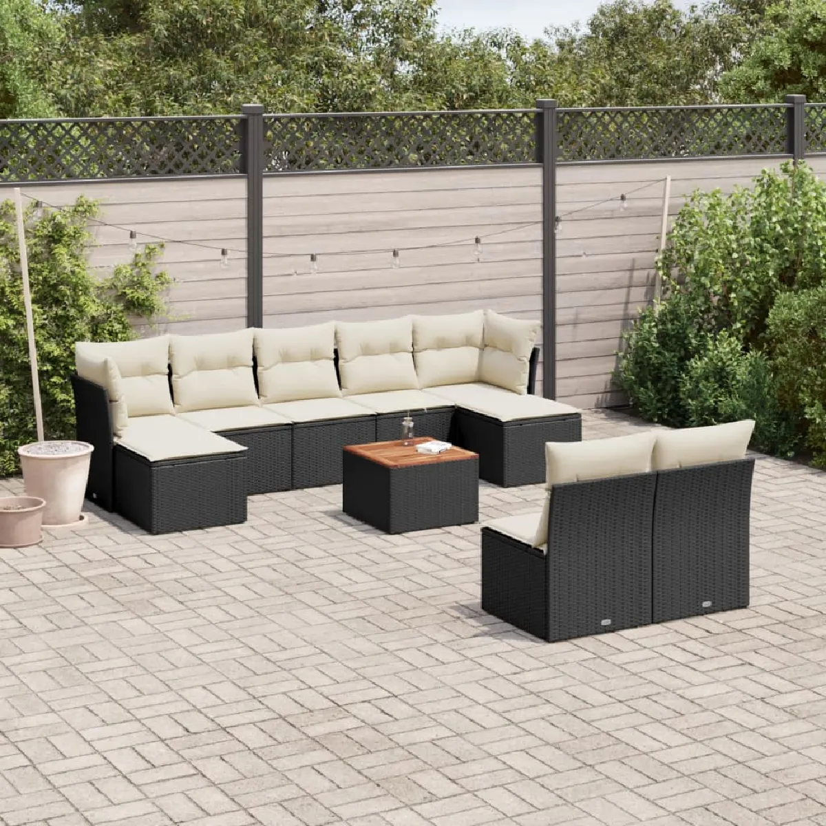 vidaXL Salon de jardin 10 pcs résine tressée - Noir