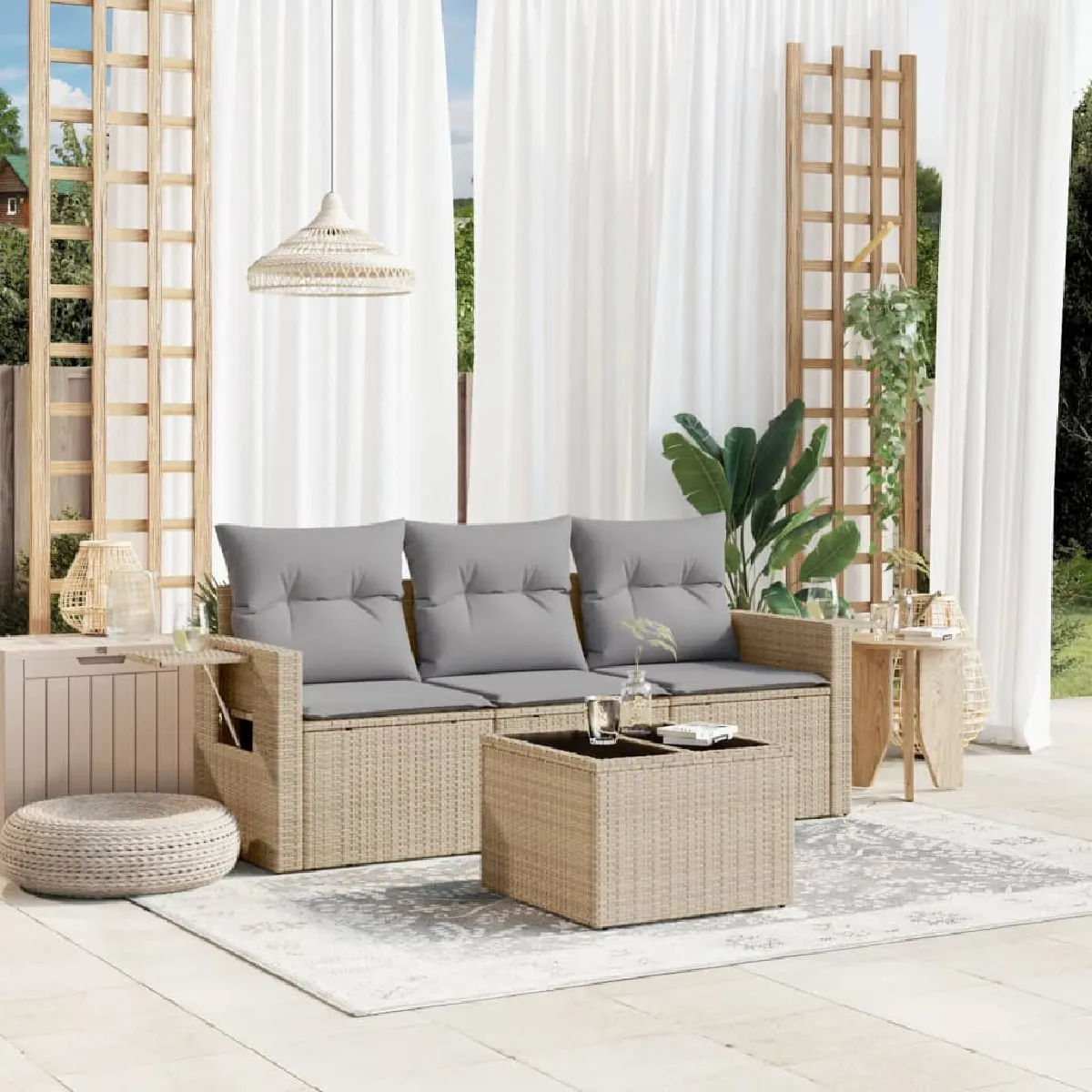 vidaXL Salon de jardin avec coussins 4 pcs résine tressée