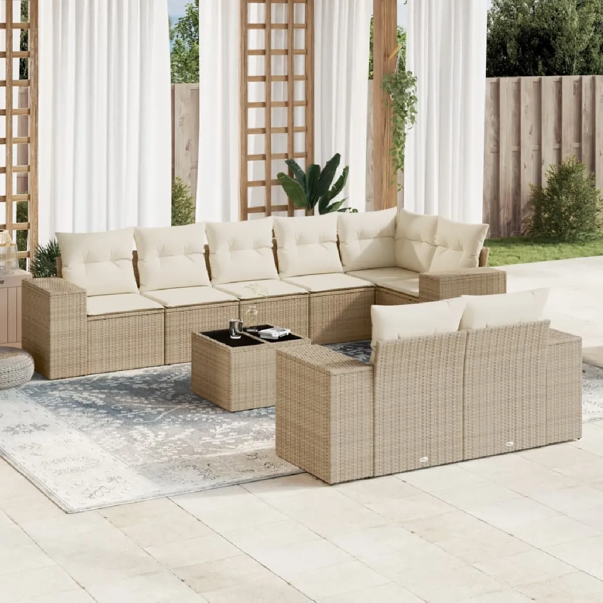vidaXL Salon de jardin 9 pcs - Beige
