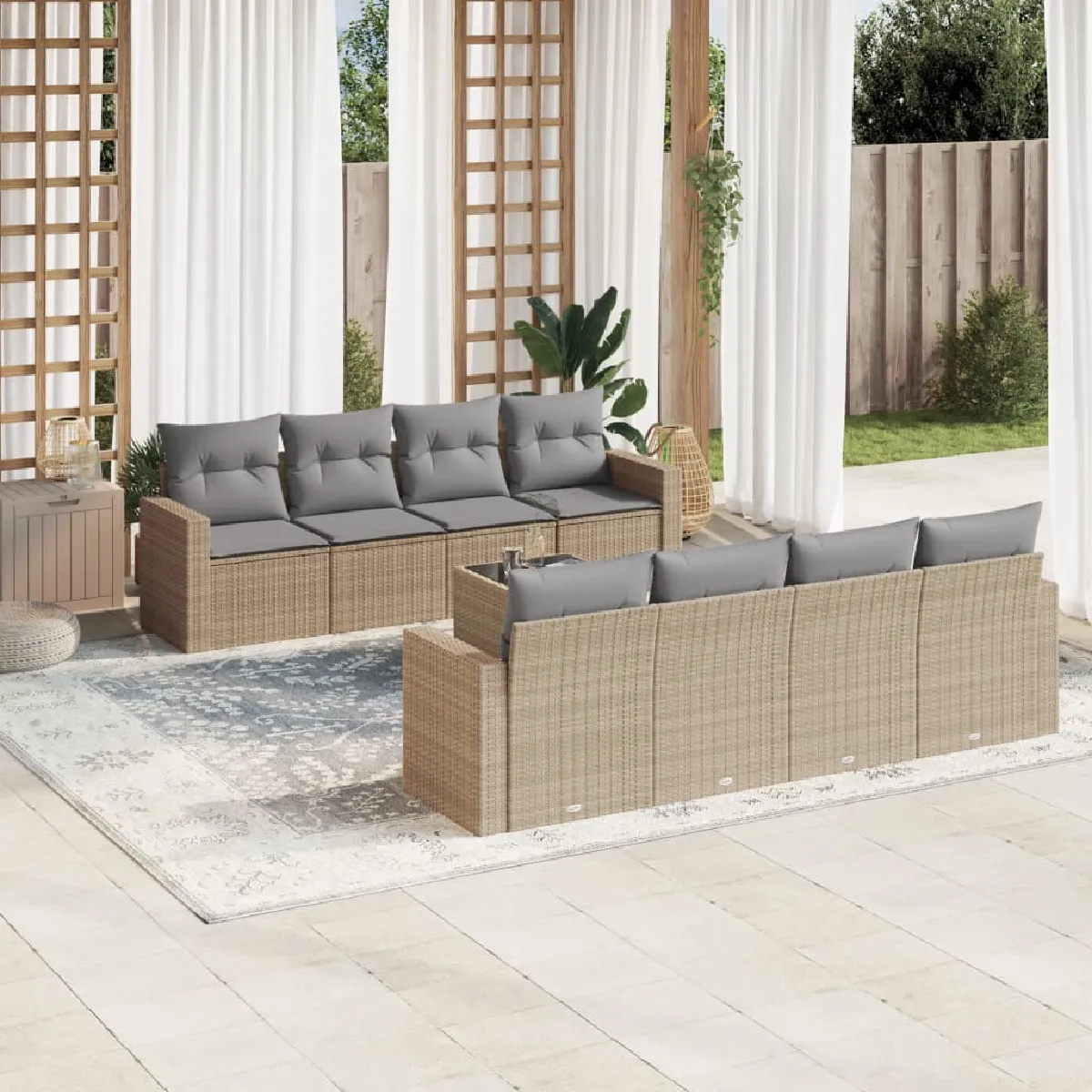 VIDAXL - Salon de jardin modulable - 9 pièces - 8 personnes - Beige - Image 3