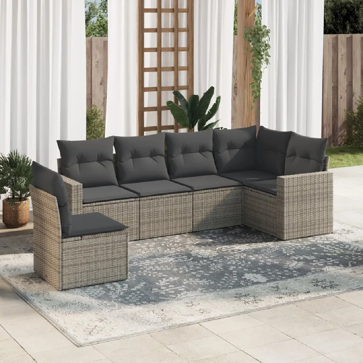 vidaXL Salon de jardin avec coussins 6 pcs résine tressée 3275128 - vue 10
