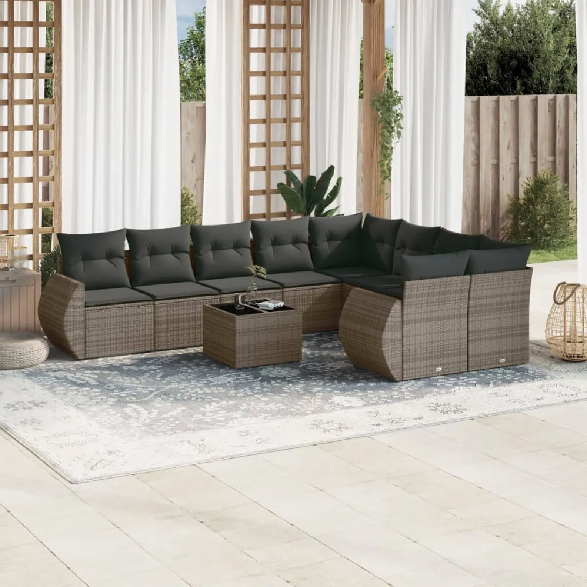 VIDAXL - Salon de Jardin - Résine Tressée - 9 Personnes - Gris - 10 Pièces - Image 2