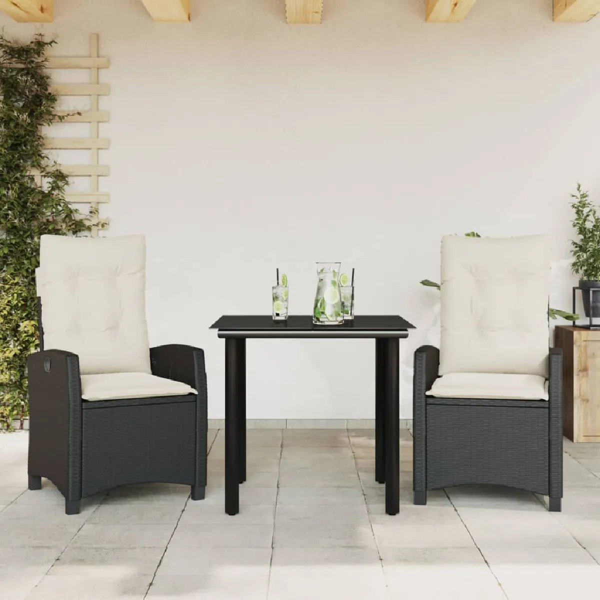 Vidaxl Noir Ensemble À Manger De Jardin 3 Pcs