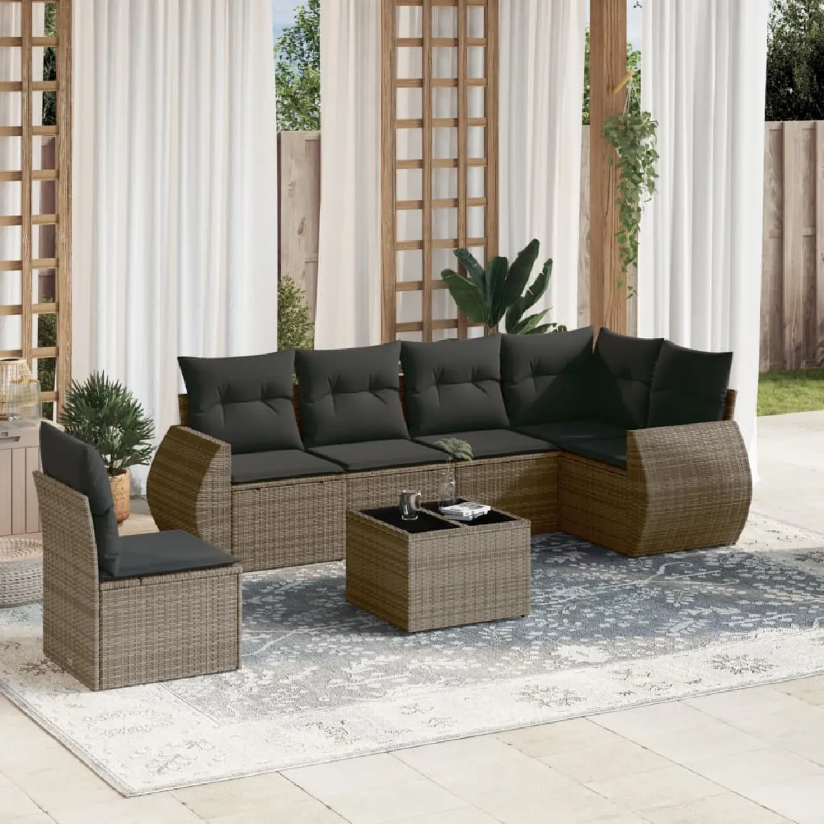 VidaXL 7 pcs Salon de jardin avec coussins - vue 2