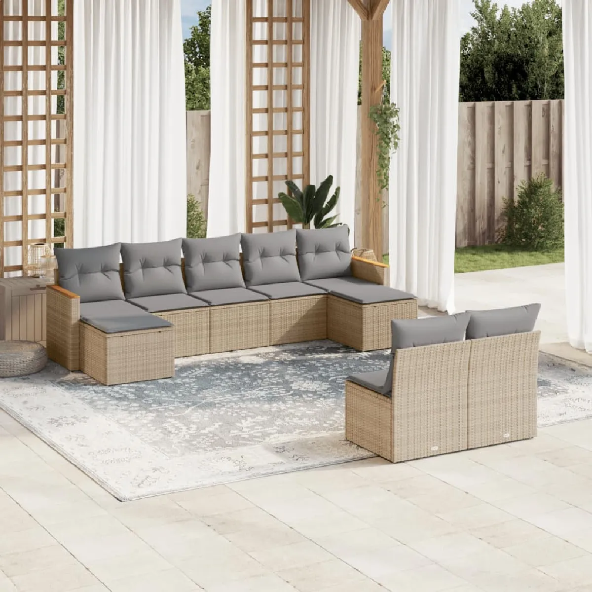 Non Communiqué Beige Vidaxl Salon De Jardin Avec Coussins 9 Pcs, Canapés De Terrasse, Ensemble De Meubles De Patio, Mobilier D'extérieur, 3258776 - Image 3