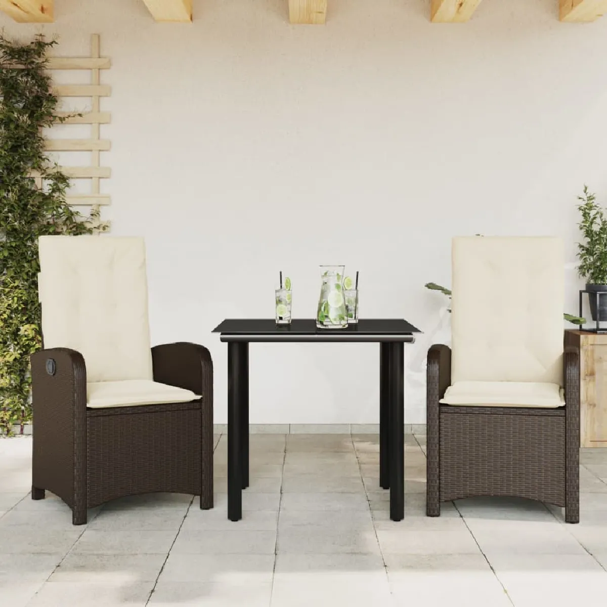 Vidaxl Marron Ensemble À Manger De Jardin 3 Pcs Et Coussins - Poly Rotin