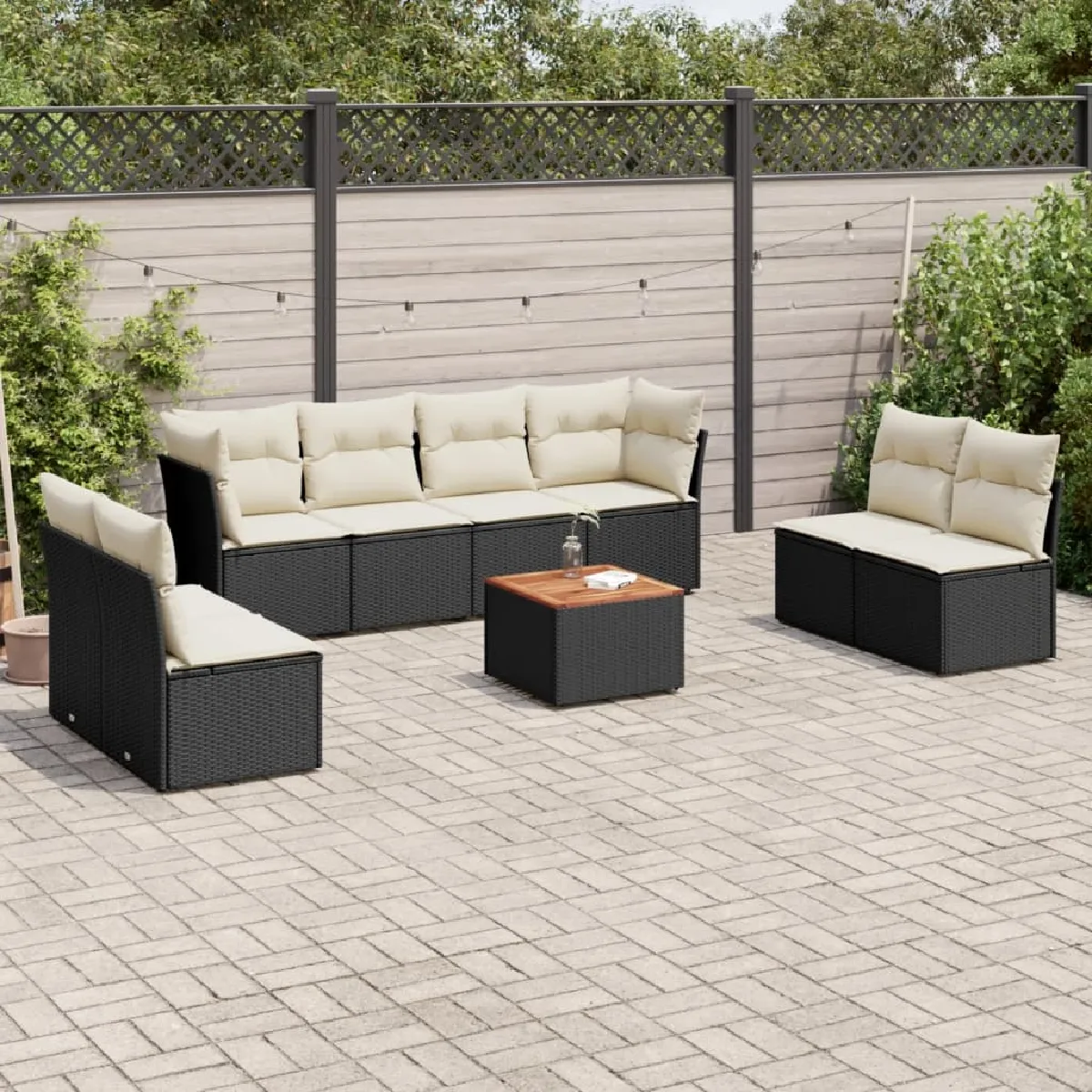 vidaXL Salon de jardin 9 pcs - Noir