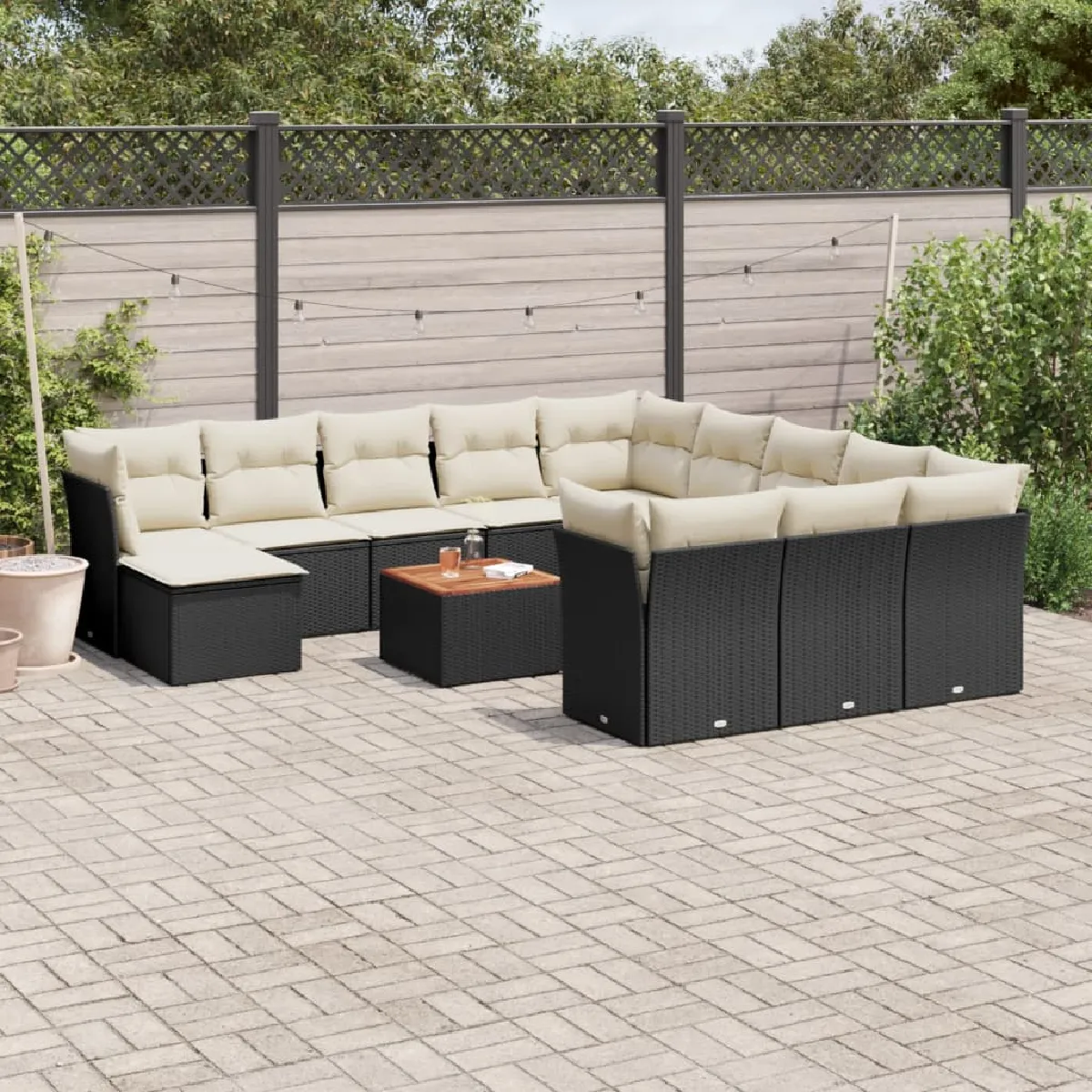 vidaXL Salon de jardin 13 pcs - Noir Résine Tressée