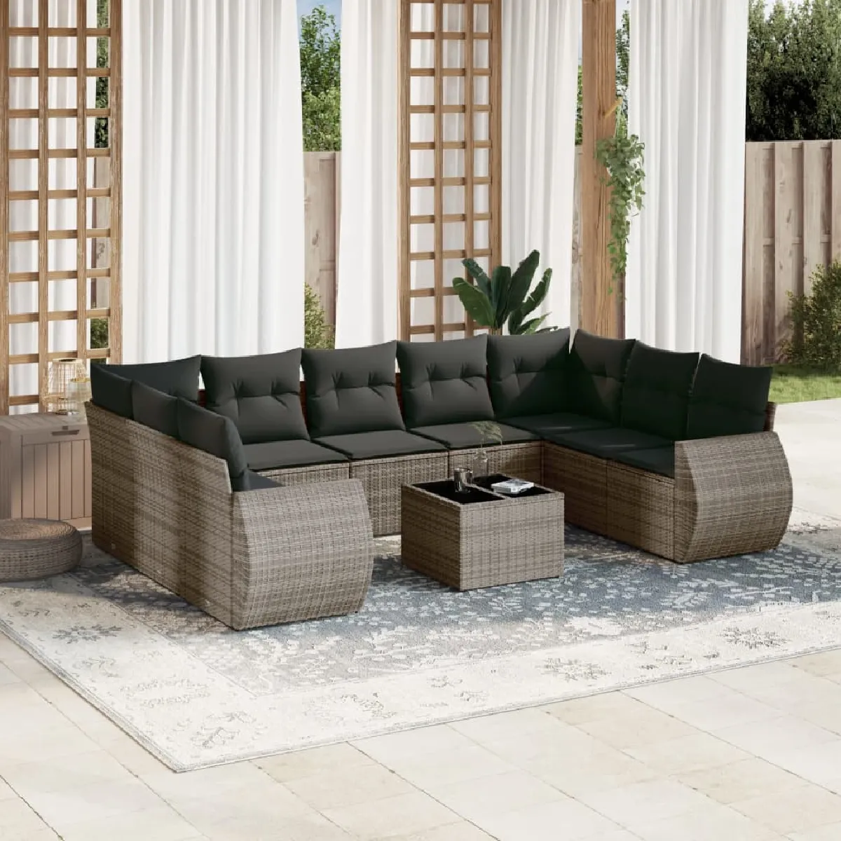 Vidaxl Salon de Jardin avec Coussins 10 pcs / Résine Tressée - vue 5
