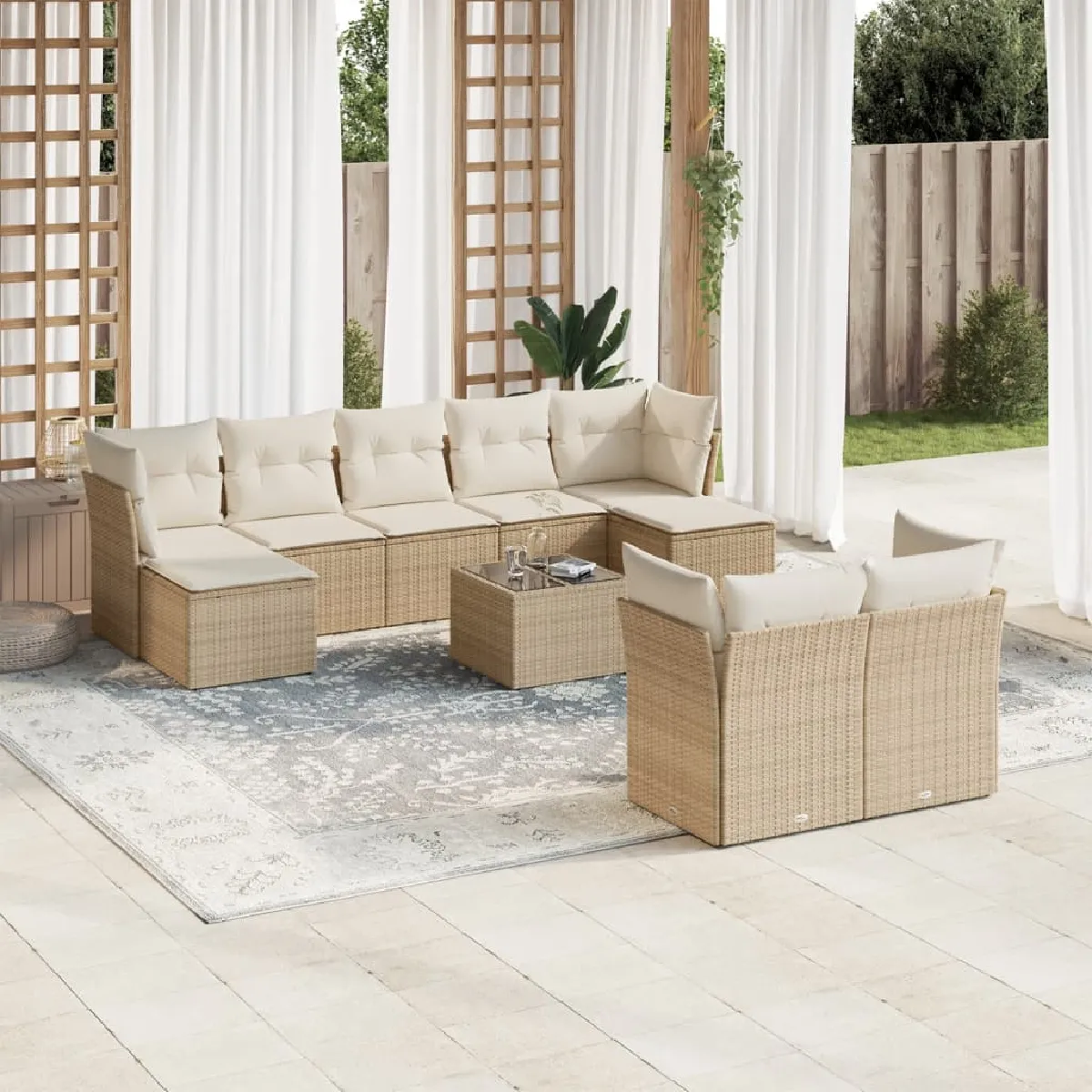 VIDAXL  Salon de jardin avec coussins 10 pcs - Beige