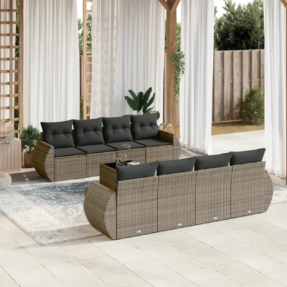 vidaXL Salon de jardin 9 pcs - Gris