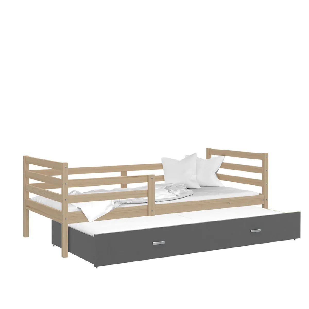 Lit Gigogne Milo 90x190 matelas inclus Pin - gris
